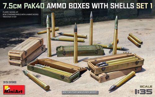 MiniArt 35398 7.5cm PaK40 Ammo Boxes w/Shells Set 1 (1/35) Fegyver makett