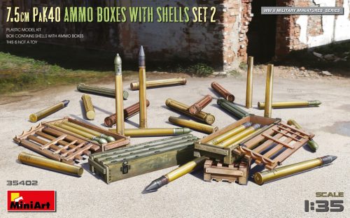 MiniArt 35402 7.5cm PaK40 Ammo Boxes w/Shells Set 2 (1/35) Fegyver makett