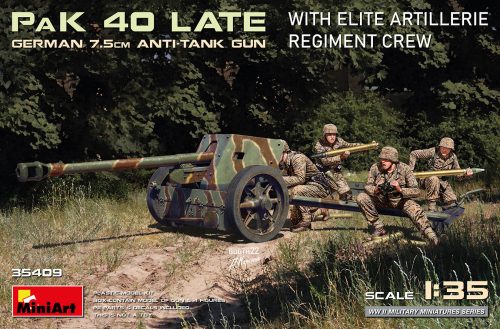 MiniArt 35409 German 7.5cm anti-tank gun PaK 40 Late w/Elite Artillerie Regiment Crew (1/35) Löveg makett