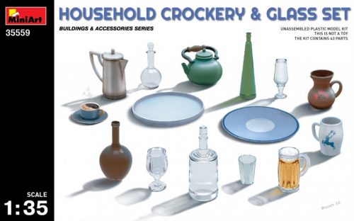 MiniArt 35559 Household Crockery & Glass Set (1/35) Háztartási eszköz makett