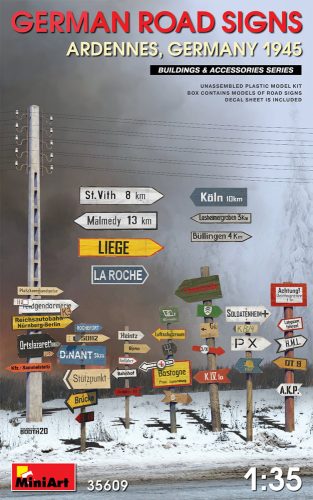 MiniArt 35609 German Road Signs WW2 (Ardennes, Germany 1945) (1/35) Útjelző tábla makett