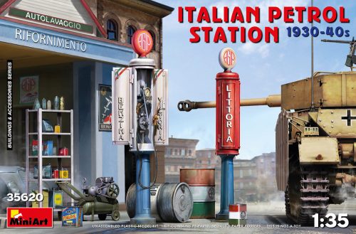 MiniArt 35620 Italian Petrol Station 1930-40s (1/35) Benzinkút makett