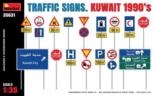 MiniArt 35631 Traffic Signs. Kuwait 1990's (1/35) Kresz tábla makett