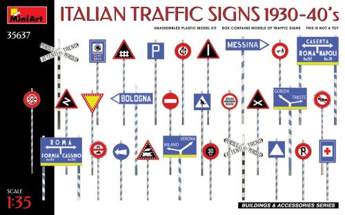 MiniArt 35637 Italian Traffic Signs 1930-40’S (1/35) Kresz tábla makett