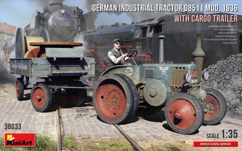 MiniArt 38033 German Industrial Tractor D8511 Mod. 1936 with Cargo Trailer (1 Figure) (1/35) Traktor makett