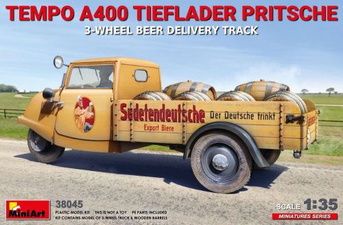 MiniArt 38045 Tempo A400 Tieflader Pritsche 3-Wheel Beer Delivery Truck (1/35) Teherautó makett