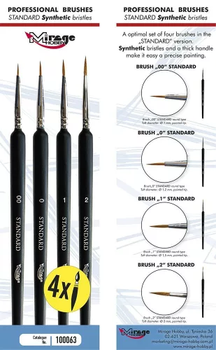 Mirage Hobby 100063 MIRAGE BRUSH SET of Standard of 4 brushes in sizes: 00; 0; 1; 2 (hair: synthetic) - ecsetkészlet