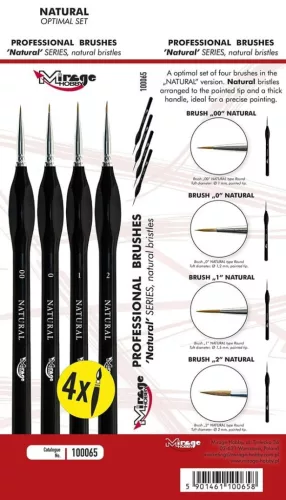 Mirage Hobby 100065 BRUSH OPTIMAL SET of NATURAL [4 x Natural Brush: 00; 0; 1; 2] - ecsetkészlet