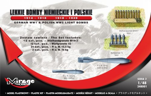 Mirage Hobby 248001 GERMAN WW1 & POLISH WW2 LIGHT AIRCRAFT BOMBS 1914 - 1918 & 1918 - 1920 (1/48) Bomba makett