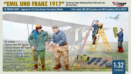 Mirage Hobby 320001 WWI German FA(A) Units Crew 'Emil und Franz 1917' w/Equipment  (1/32) Figura makett