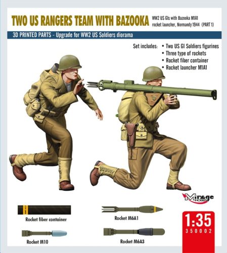 Mirage Hobby 350002 TWO US RANGERS TEAM WITH BAZOOKA (1/35) Figura makett