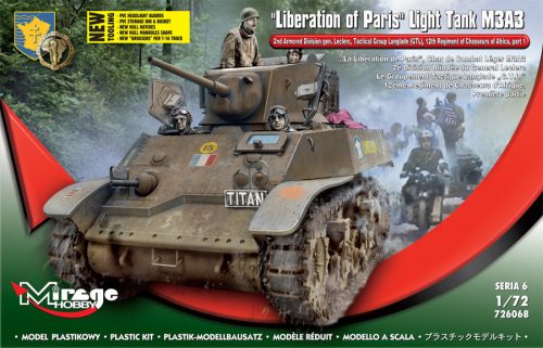 Mirage Hobby 706068 „Liberation of Paris”, Light Tank M3A3, 2nd Arm. Div. gen. Leclerc, GTL, 12th Regiment of Chasseurs of Africa, part 1  (1/72) Harcjármű makett