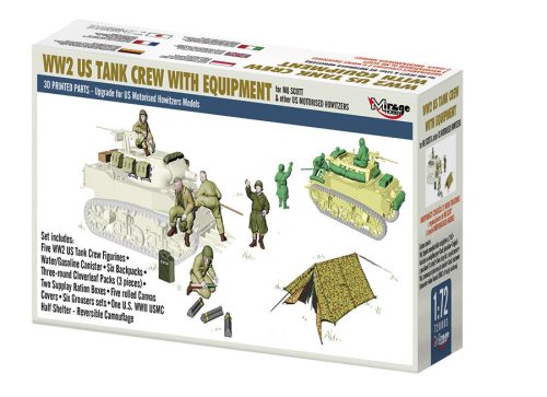 Mirage Hobby 720003 WW2 US TANK CREW WITH EQUIPMENT for M8 SCOTT & other US MOTORISED HOWITZERS  (1/72) Figura makett