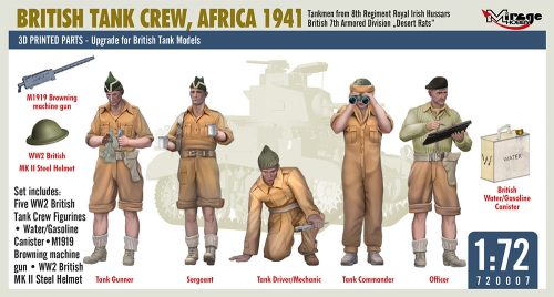 Mirage Hobby 720007 BRITISH TANK CREW, AFRICA 1941 Tankmen from 8th Regiment Royal Irish Hussars British 7th Armored Division „Desert Rats”  (1/72) Figura makett