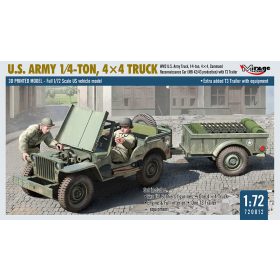   Mirage Hobby 720012 WW2 U.S. Army Truck, 1⁄4‑ton, 4×4, Command Reconnaissance Car (MB 42/43 production) with T3 Trailer (1/72) Jármű makett