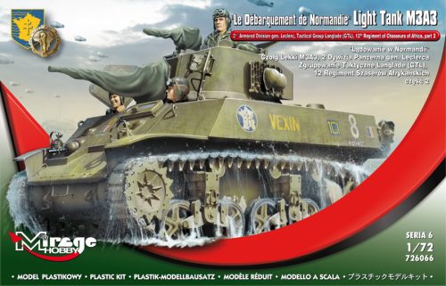 Mirage Hobby 726066 "Le Débarquement de Normandie" Light Tank M3A3. 2nd ADgen. Leclerc,GTL,12th Regiment of Chasseurs of Africa, part 2 (1/72) Harcjármű makett