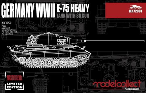 Modelcollect MA72001 Germany WWII E-75 Heavy Tank with 88 Gun 1/72 harckocsi makett