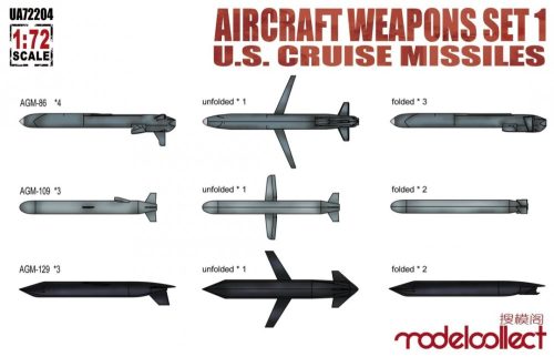 Modelcollect UA72204 Aircraft weapons set 1 U.S.cruise missiles AGM-86, AGM-109, AGM-129 1/72 makett