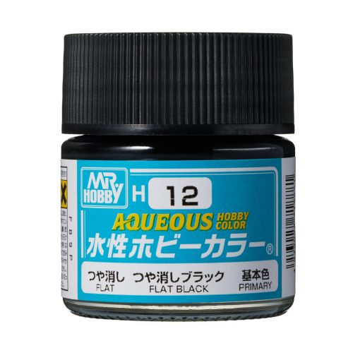 Mr. Hobby - Aqueous Hobby Color Paint (10 ml) Flat Black H-012 (Gunze) matt makettfesték