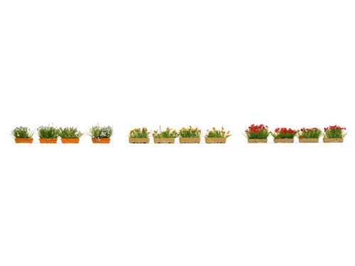 Noch 14009 Laser-Cut mini: Virágládák ablakokba, piros / sárga / fehér virágokkal (H0)
