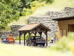 Noch 14355 Laser-Cut mini: Fedett személygépkocsi-beálló - Carport (H0)