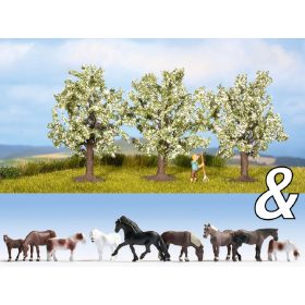 Noch 94003 Virágzó gyümölcsfa (3 db), lovakkal (H0)