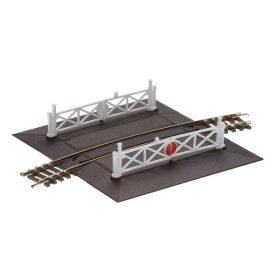 PECO 03275 ST-263 Íves egyvágányos útátjáró, angol sorompóval, Nr.3 R 505 mm (H0) - Cod