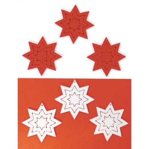 Pentart 23263 Filcfigura - Csillag, vonalas g., fehér-piros (6 db/cs, átm. kb.: 6 cm)