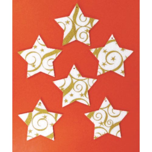 Pentart 23272 Filcfigura - Ötágú csillag, festett, fehér-arany (6 db/cs, átm. kb.: 6 cm)