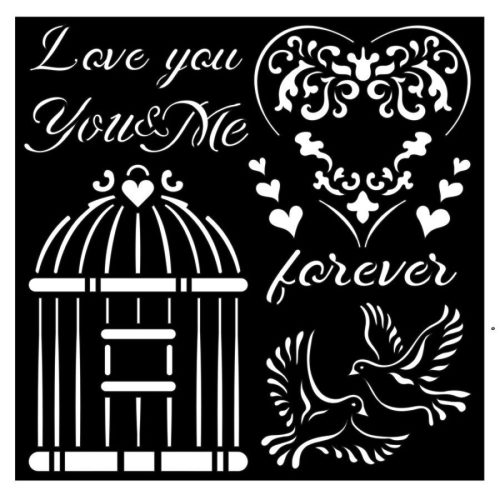 Pentart 41889 Vastag stencil cm 18X18 - You and me Love me