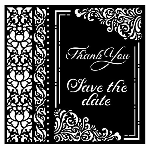 Pentart 41890 Vastag stencil cm 18X18 - You and me thank you save the date