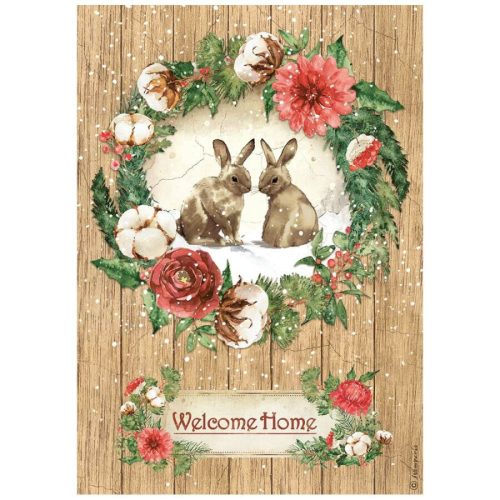 Pentart 42443 A4 rizspapír csom. - Romantic Home for the holidays welcome home bunnies