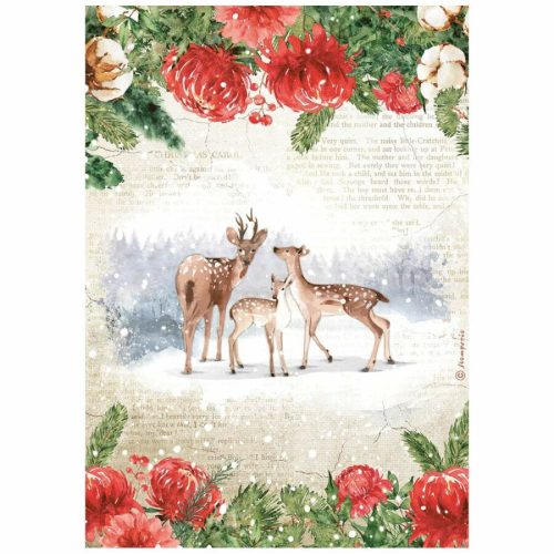 Pentart 42445 A4 rizspapír csom. - Romantic Home for the holidays deers