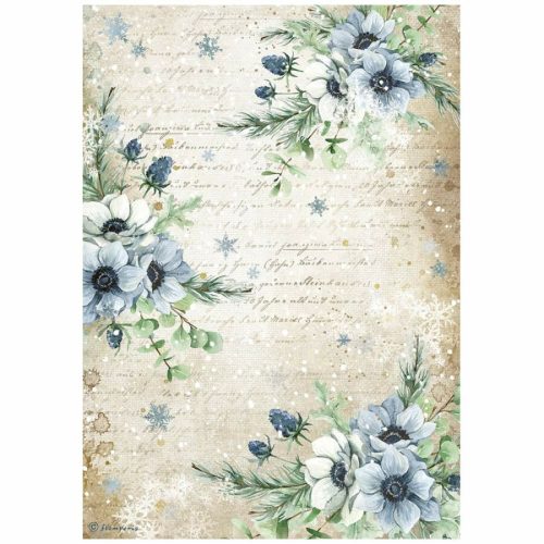 Pentart 42448 A4 rizspapír csom. - Romantic Cozy winter blue flowers