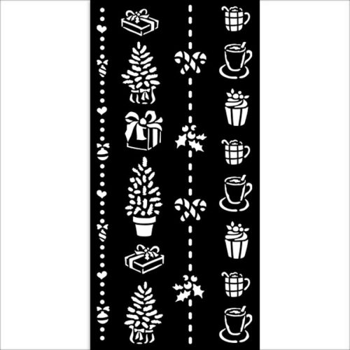Pentart 42502 Vastag stencil 12x15 cm - Christmas border gift and cups