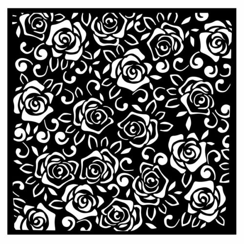 Pentart 42674 Vastag stencil cm 18X18 - Rose Parfum roses pattern