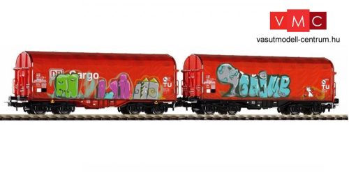 Piko 58362 Ponyvás négytengelyes teherkocsi-pár, DB-AG, gyárilag koszolva és graffitivel (