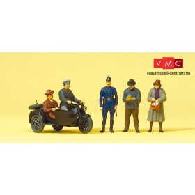   Preiser 10565 Zündapp KS 750 oldalkocsis motorkerékpár utasaival, járókelők (korai III. korszak (H0)