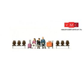   Preiser 10661 Ülő utasok modern állomási székeken, kofferkulival (H0)