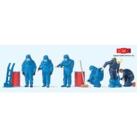   Preiser 10729 Tűzoltók teljes vegyvédelmi védőfelszerelésben - kék színben (H0)