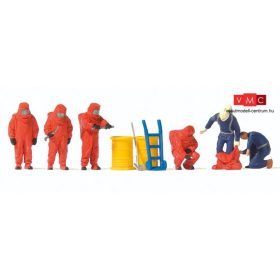   Preiser 10730 Tűzoltók teljes vegyvédelmi védőfelszerelésben - piros színben (H0)