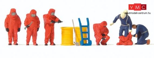 Preiser 10730 Tűzoltók teljes vegyvédelmi védőfelszerelésben - piros színben (H0)