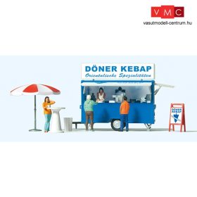  Preiser 10747 Gyros árusító utánfutó, eladókkal és vásárlókkal - Döner Kebap (H0)