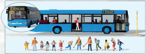 Preiser 13010 Super-Set Iskolabusz a megállóban, gyerekekkel (H0)