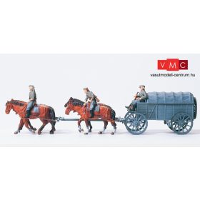   Preiser 16512 Német ponyvás tábori szekér, fogatolt kivitel, Wehrmacht (1939-45) - építőkészlet (H0)