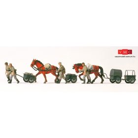   Preiser 16547 Német utánpótlás-szállító katonák kiskocsikkal, Wehrmacht (1939-45) - festetlen (H0)