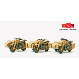   Preiser 16563 Zündapp KS 750 oldalkocsis motorkerékpárok, Wehrmacht - építőkészlet (H0)