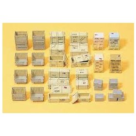   Preiser 17110 Rakomány: Fémrekeszek, rácsos raklapok, faládák, raklapos dobozolt áru (H0)