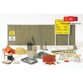   Preiser 17177 Betonkeverő, kerítés, téglafal és szerszámok (H0)