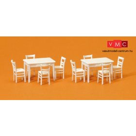 Preiser 17217 2 asztal, 8 szék, fehér színben (H0)